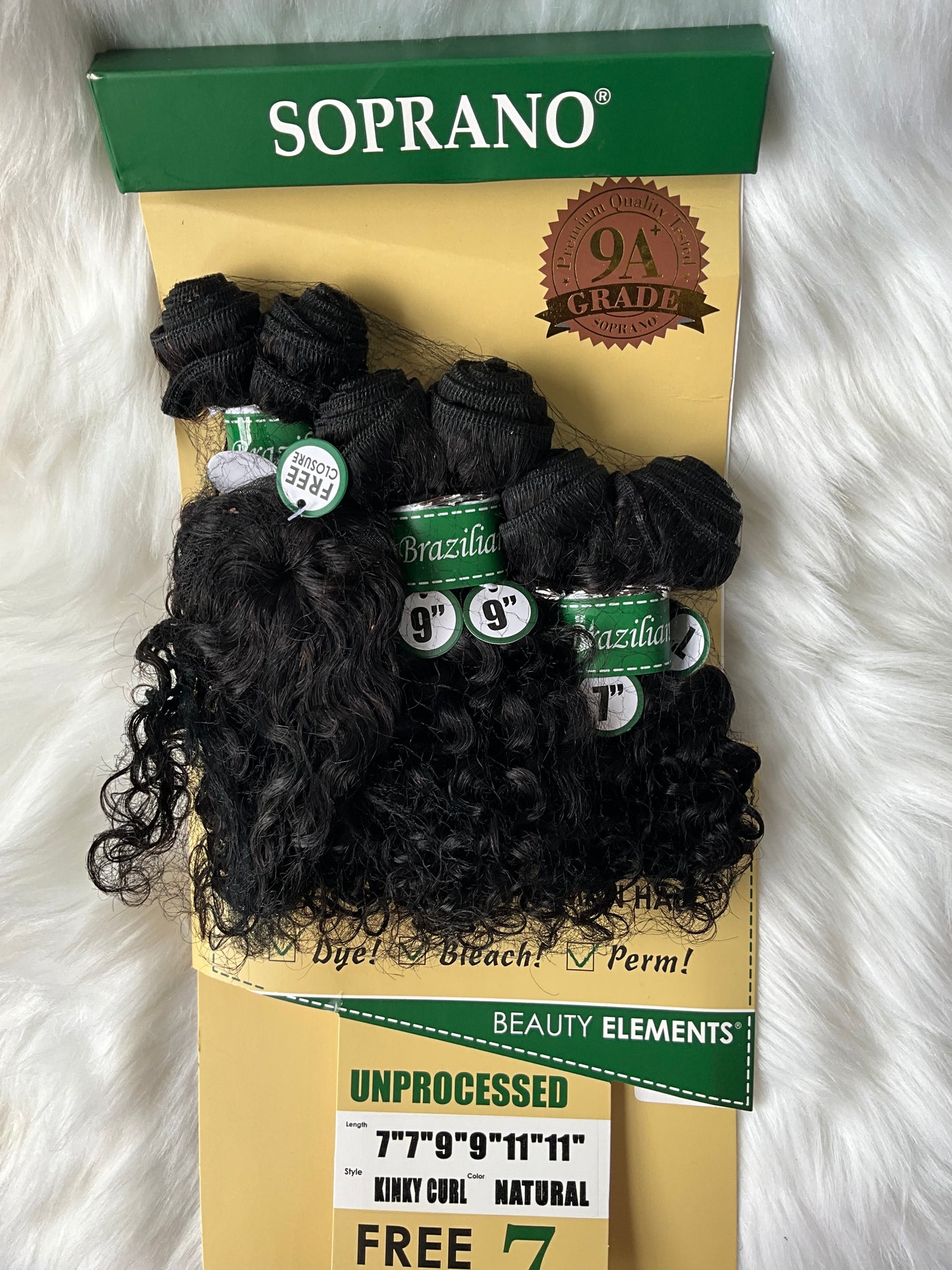 7pcs Soprano Brazilian 100% Virgin Remi Human Hair w/ Free Closure, 7"7"9"9"11"11"