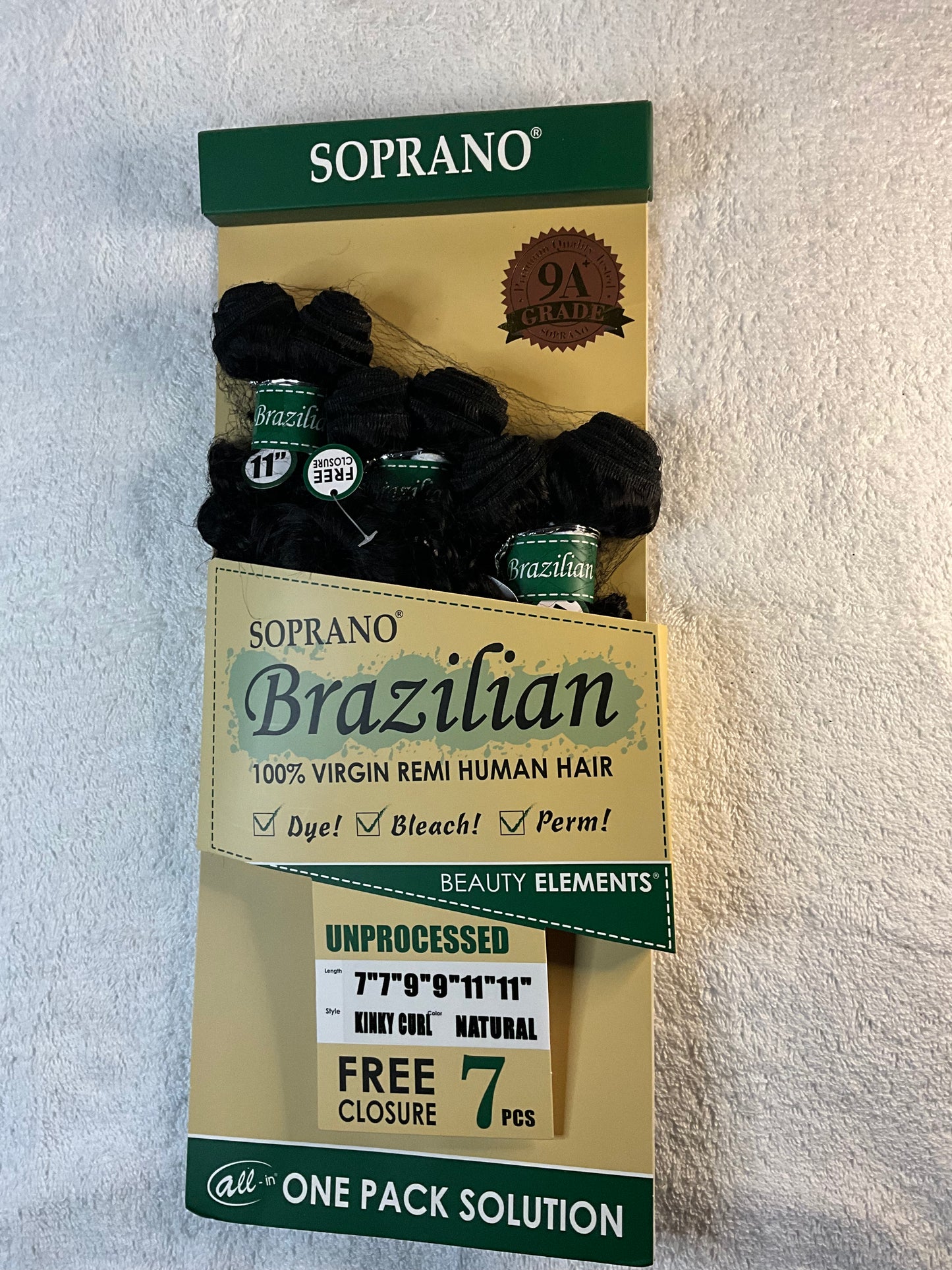 7pcs Soprano Brazilian 100% Virgin Remi Human Hair w/ Free Closure, 7"7"9"9"11"11"