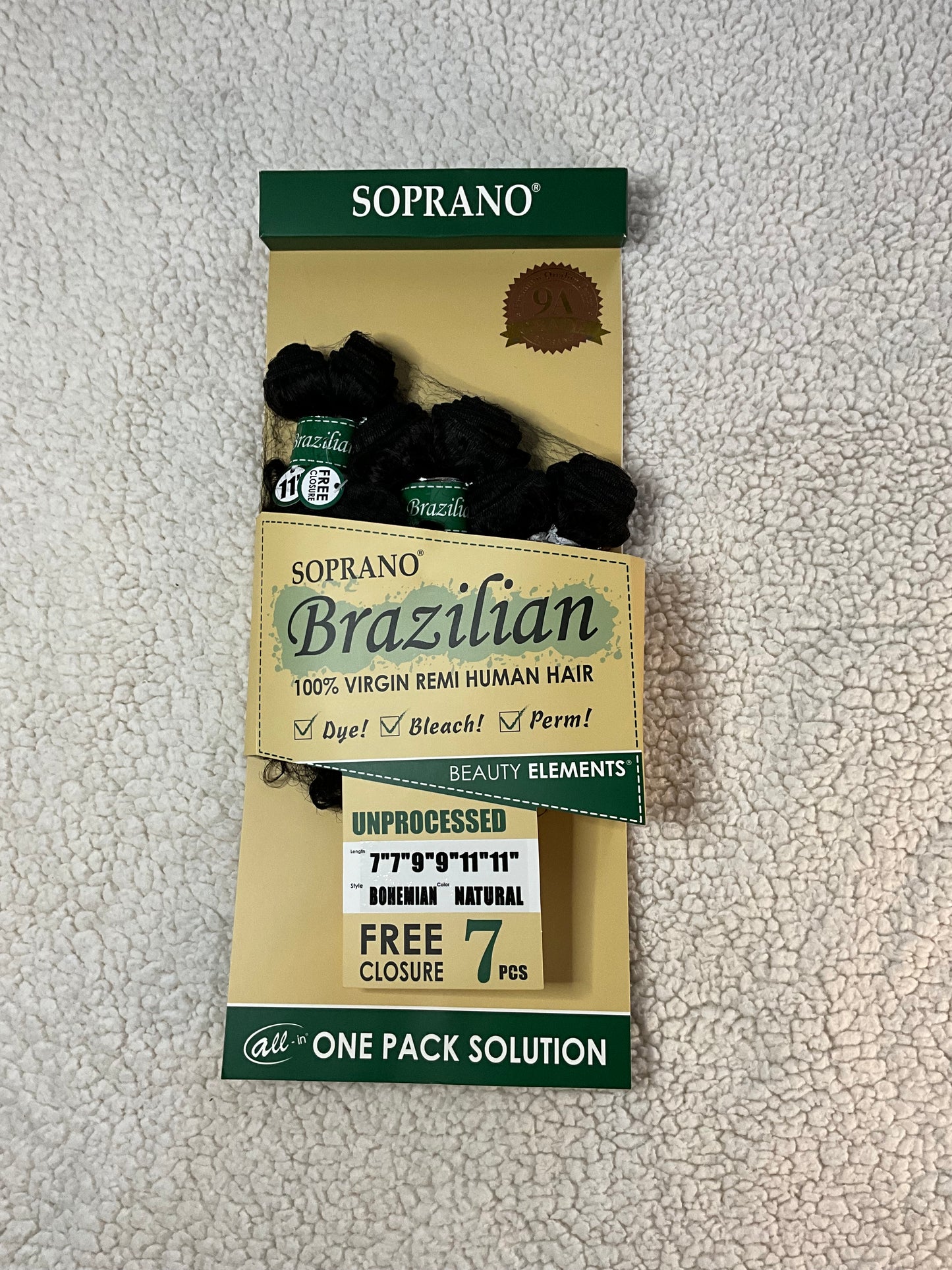 7pcs Soprano Brazilian 100% Virgin Remi Human Hair w/ Free Closure, 7"7"9"9"11"11"