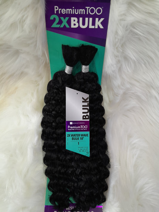 18in 2x PremiumToo Human Hair & Premium Fiber Curly Bulk Crochet Hair
